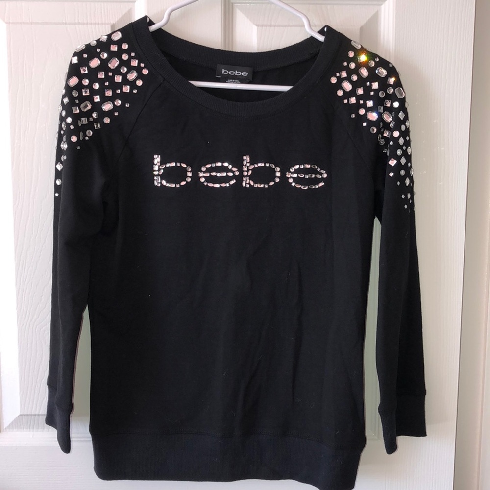 Women’s bebe Black Long Sleeve Shirt w Rhinestones